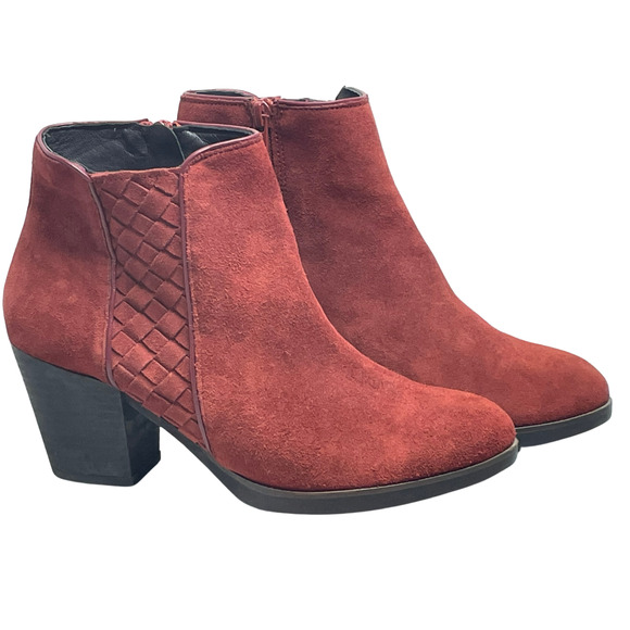 Eric Michael Sz 6.5 Red Suede Leather Ankle Boots 2.5" Block Heel Almond Toe - Picture 1 of 11